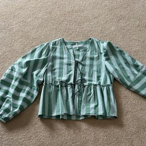 Free People Green Striped Blouse